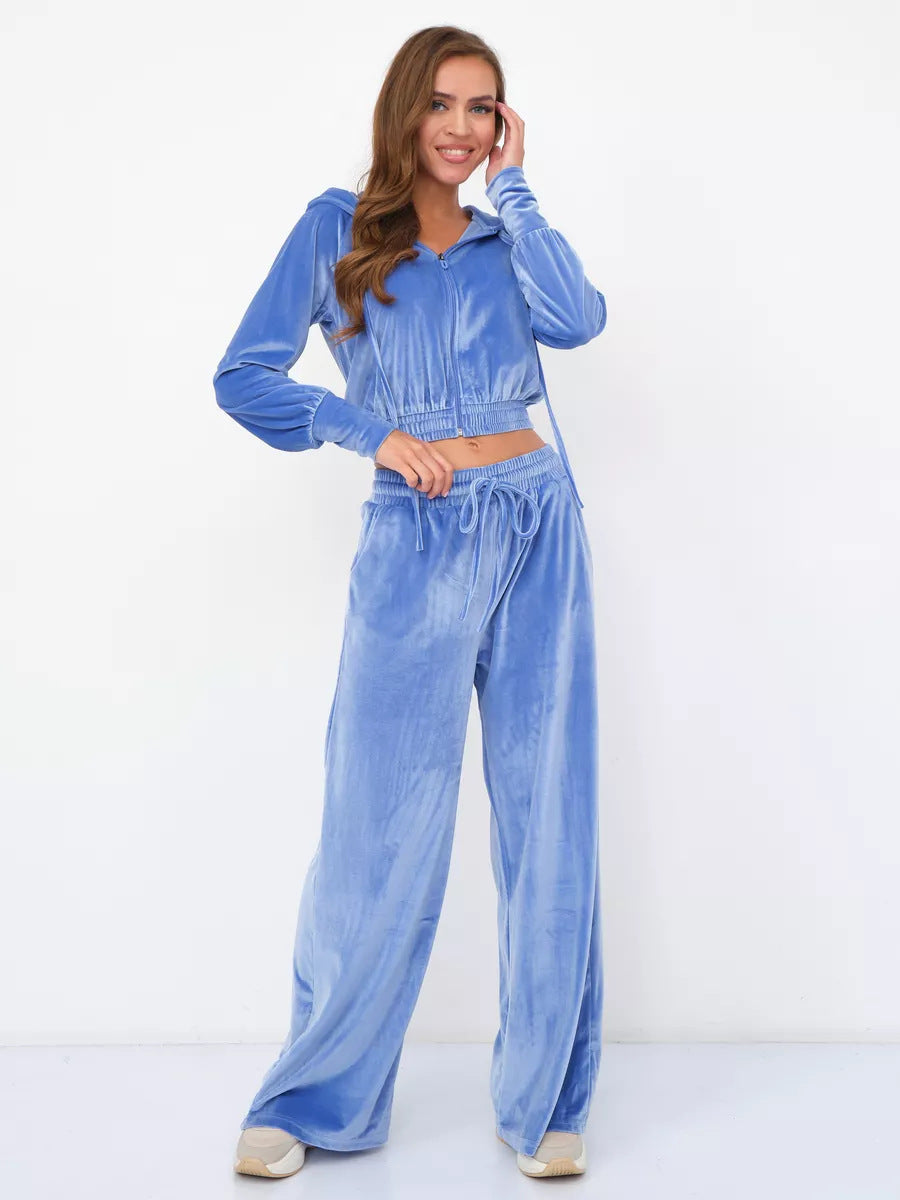 Damern modernt fleece-set med figursydd hoodie och vida byxor Eva Jonsson-Eva Jonsson