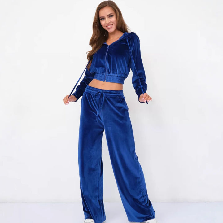 Damern modernt fleece-set med figursydd hoodie och vida byxor Eva Jonsson-Eva Jonsson