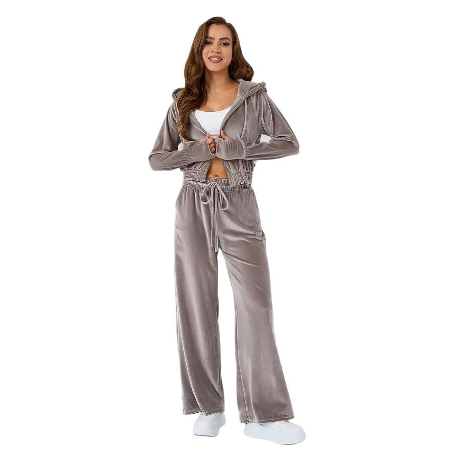 Damern modernt fleece-set med figursydd hoodie och vida byxor Eva Jonsson-Eva Jonsson