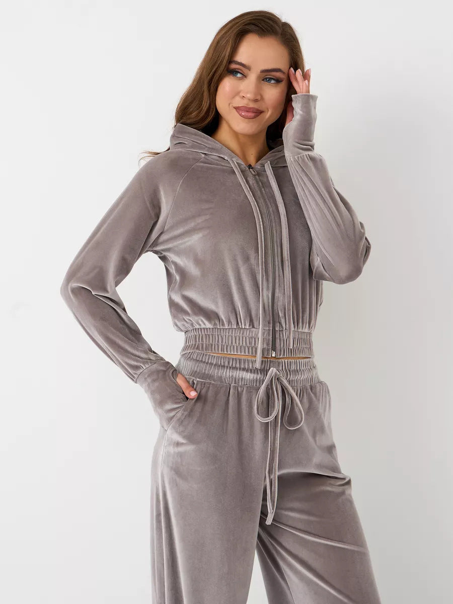Damern modernt fleece-set med figursydd hoodie och vida byxor Eva Jonsson-Eva Jonsson