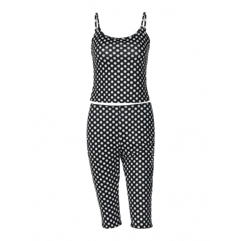 Damern modernt prickigt outfit set med crop-top och ankellånga leggings Mirla-Eva Jonsson