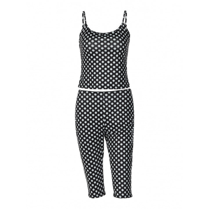 Damern modernt prickigt outfit set med crop-top och ankellånga leggings Mirla-Eva Jonsson