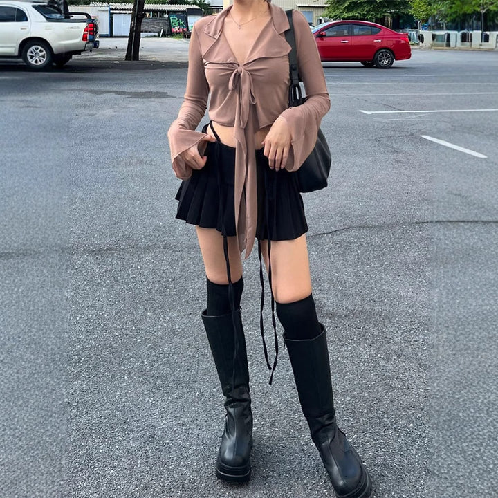 Damern modisk cropped blus med knut Mirla-Eva Jonsson