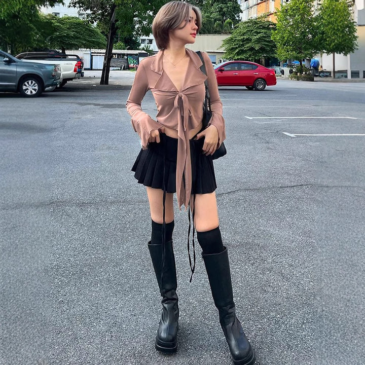 Damern modisk cropped blus med knut Mirla-Eva Jonsson