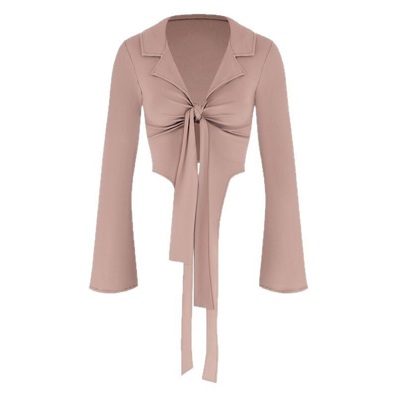 Damern modisk cropped blus med knut Mirla-Eva Jonsson