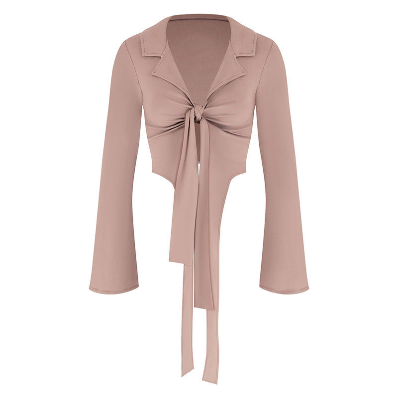Damern modisk cropped blus med knut Mirla-Eva Jonsson