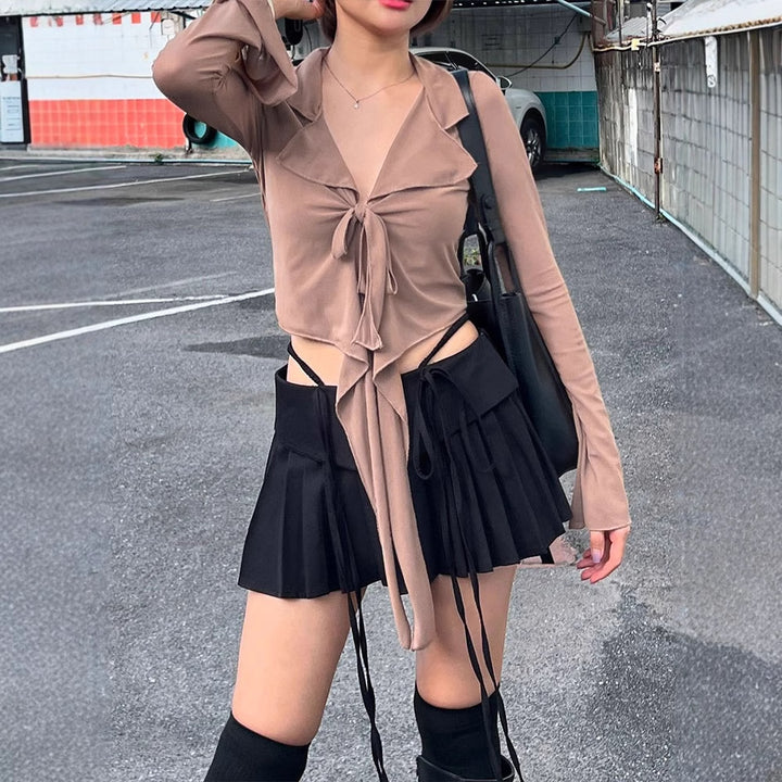 Damern modisk cropped blus med knut Mirla-Eva Jonsson