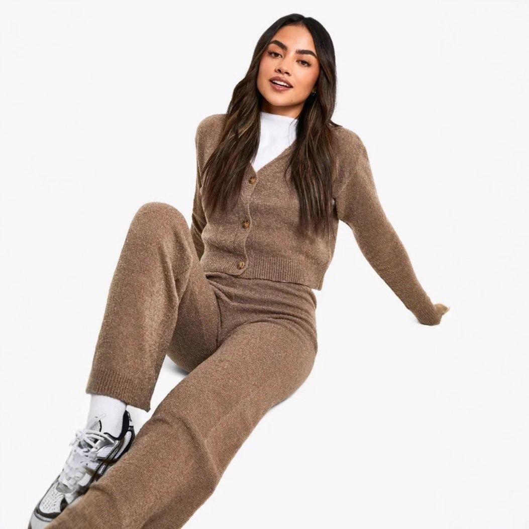 Damern mönstrat lounge-set med elegant cardigan och bekväma vida byxor Mirla-Eva Jonsson