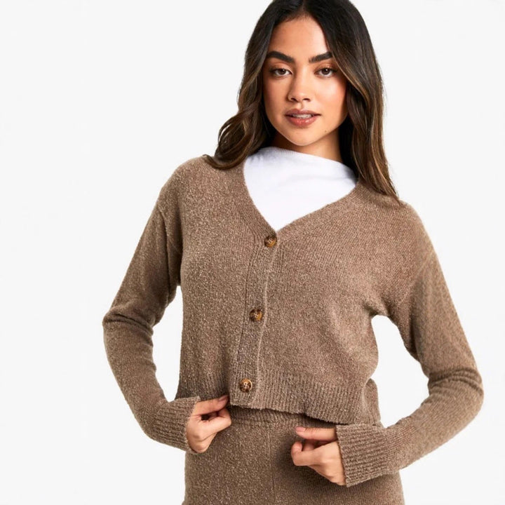 Damern mönstrat lounge-set med elegant cardigan och bekväma vida byxor Mirla-Eva Jonsson