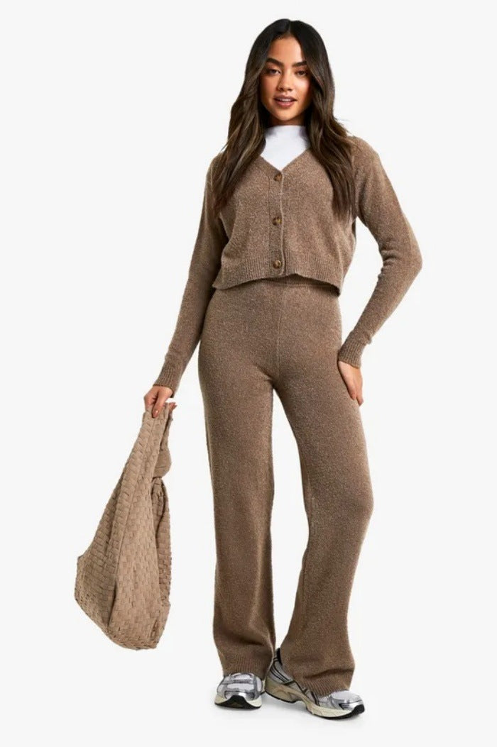 Damern mönstrat lounge-set med elegant cardigan och bekväma vida byxor Mirla-Eva Jonsson