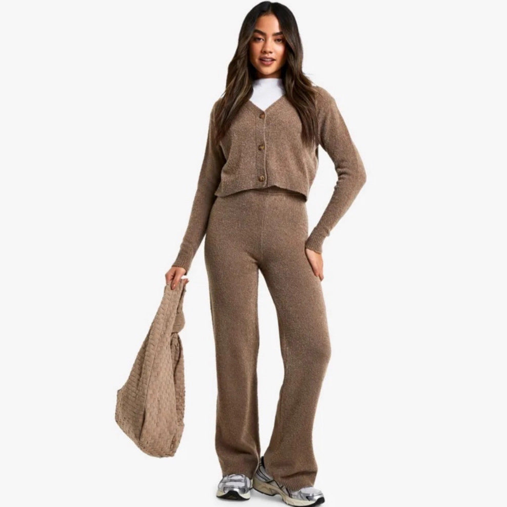 Damern mönstrat lounge-set med elegant cardigan och bekväma vida byxor Mirla-Eva Jonsson