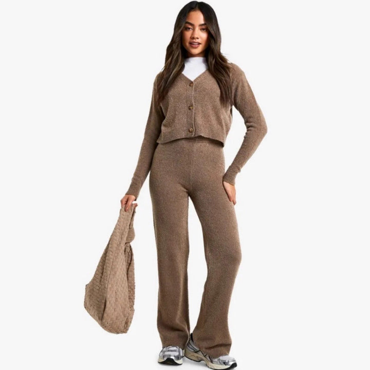 Damern mönstrat lounge-set med elegant cardigan och bekväma vida byxor Mirla-Eva Jonsson