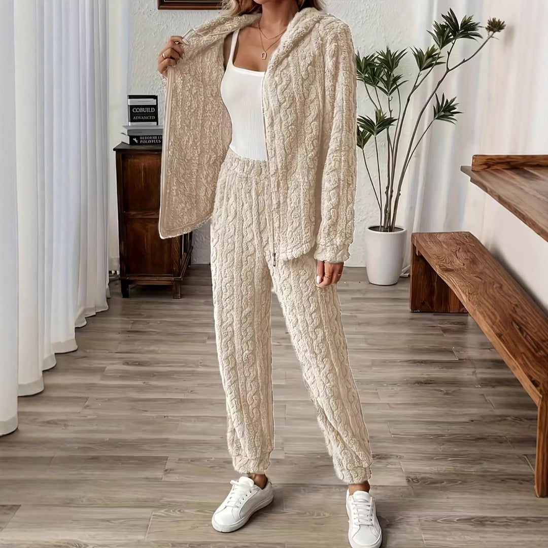 Damern mysig hoodie-set med uppfällt krage och dragsko Mirla-Eva Jonsson