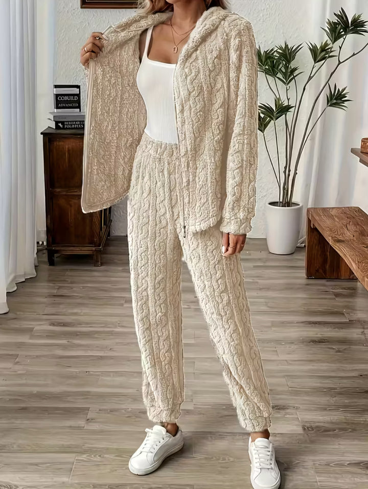 Damern mysig hoodie-set med uppfällt krage och dragsko Mirla-Eva Jonsson