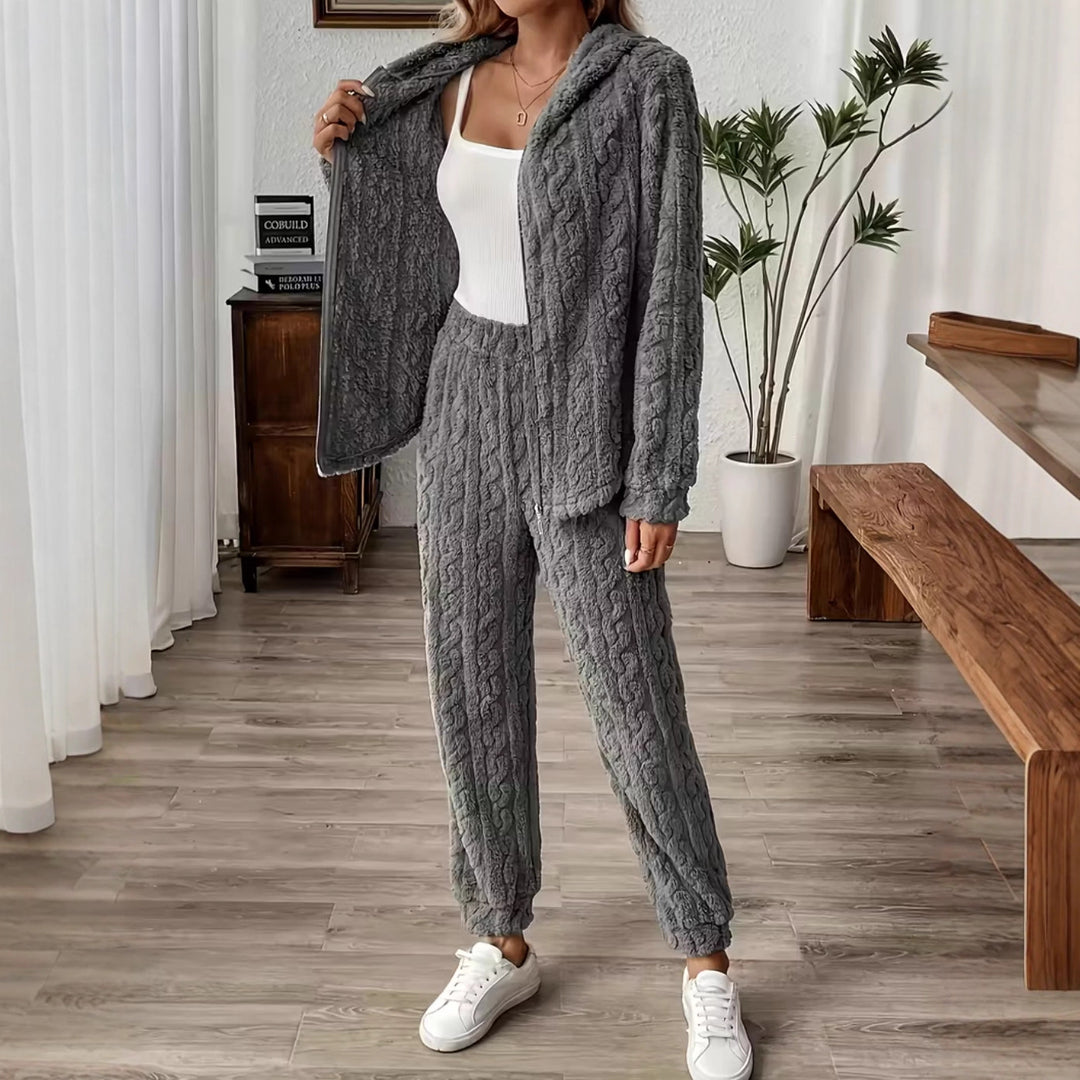 Damern mysig hoodie-set med uppfällt krage och dragsko Mirla-Eva Jonsson
