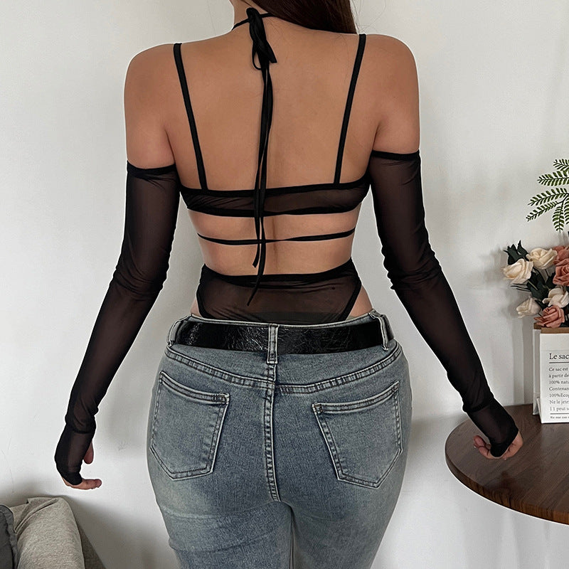 Damern overall bodysuit med elegant spetsdekoration och transparent utseende Mirla-Eva Jonsson