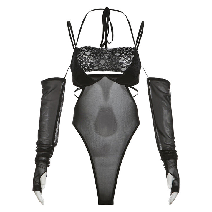 Damern overall bodysuit med elegant spetsdekoration och transparent utseende Mirla-Eva Jonsson