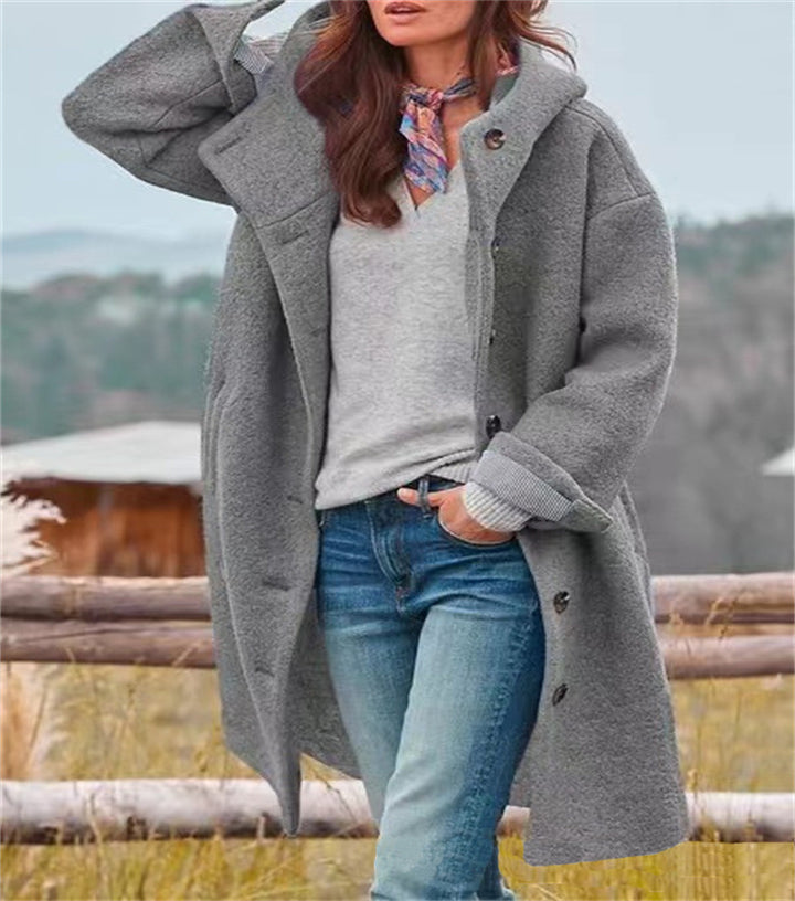 Damern överdimensionerad ullkappa med stiligt krage och knapdetails Eva Jonsson-Eva Jonsson