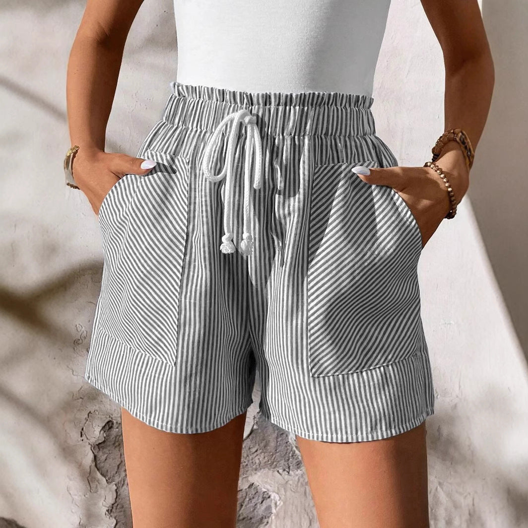 Damern randig fritidsbyxa med elastisk midja och praktiska fickor Mirla-Eva Jonsson