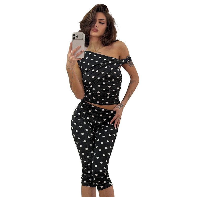 Damern sexiga Polka-Dot topp och leggings set Mirla-Eva Jonsson
