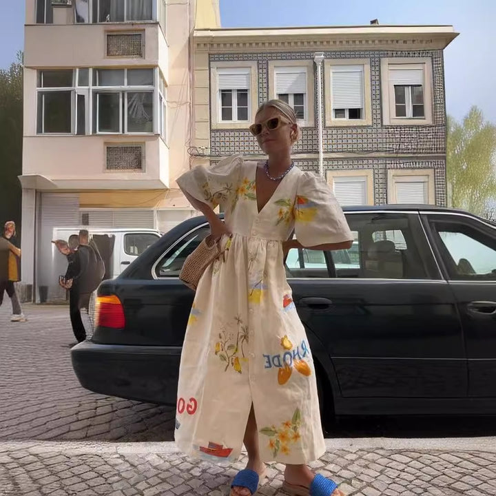 Damern sommarklänning med blommönster Mirla-Eva Jonsson