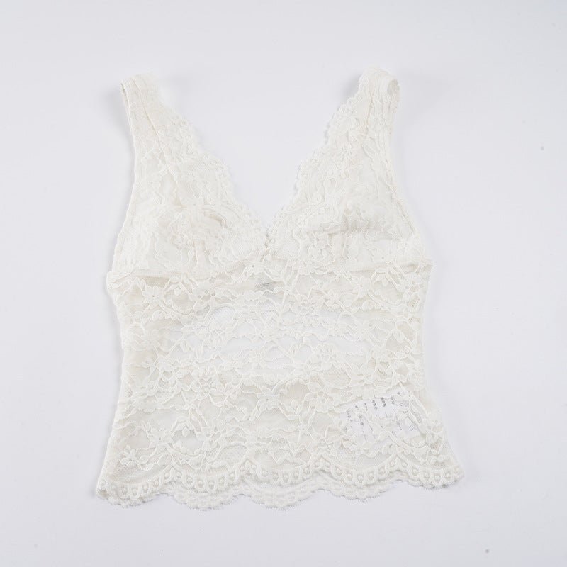 Damern spets-camisole med djup V-hals och elegant spets Mirla-Eva Jonsson