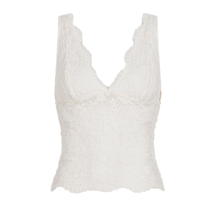 Damern spets-camisole med djup V-hals och elegant spets Mirla-Eva Jonsson