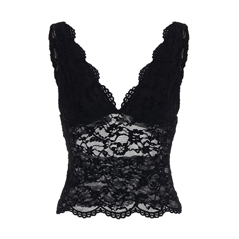 Damern spets-camisole med djup V-hals och elegant spets Mirla-Eva Jonsson