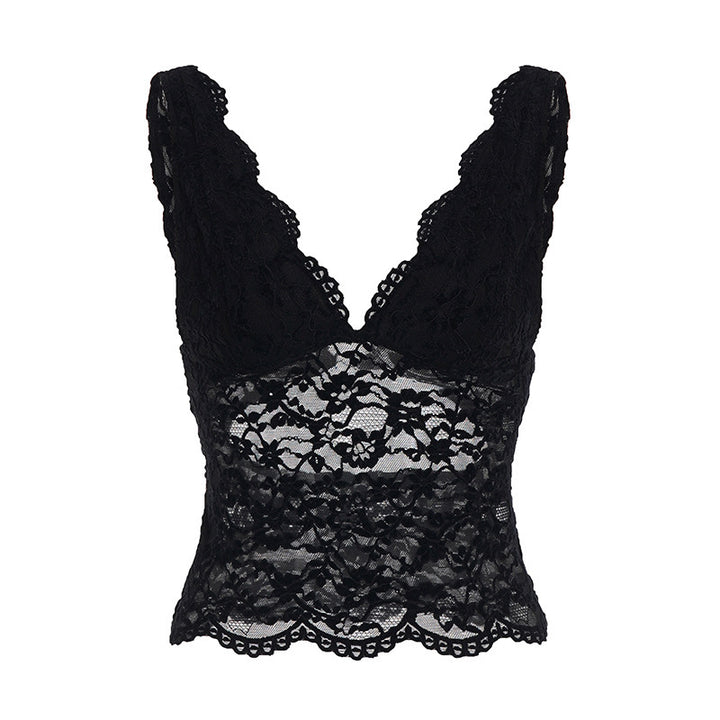 Damern spets-camisole med djup V-hals och elegant spets Mirla-Eva Jonsson