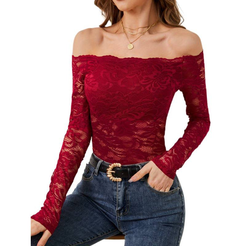 Damern spetsblus med off-shoulder design och långa ärmar Mirla-Eva Jonsson