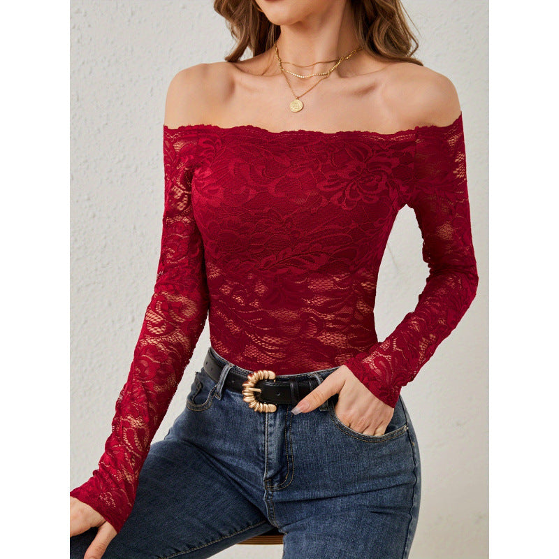 Damern spetsbody med off-shoulder-design och långa ärmar Mirla-Eva Jonsson