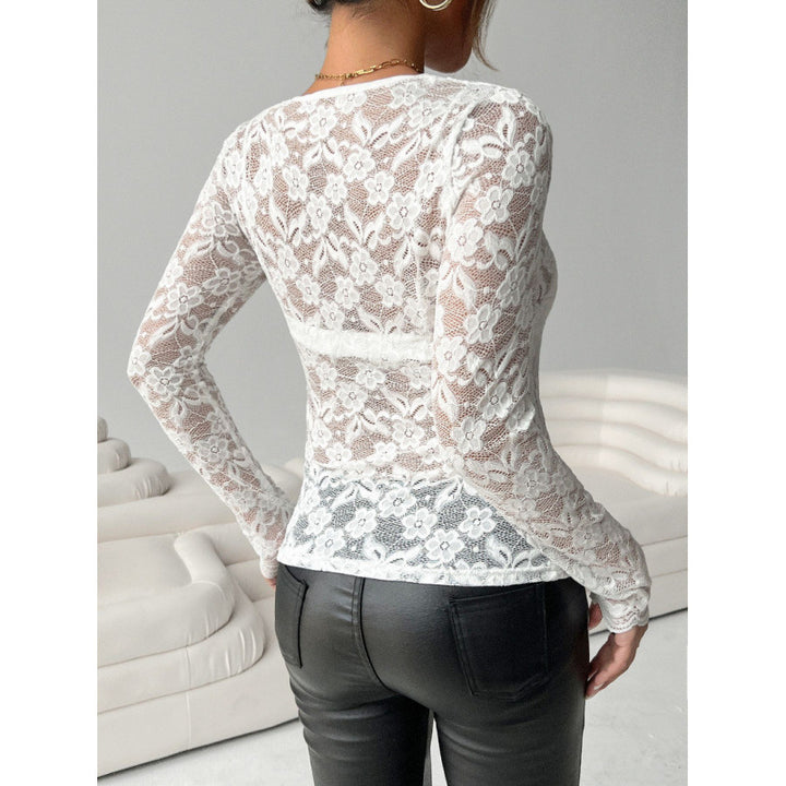 Damern spetsbodysuit med elegant V-hals och långa ärmar Mirla-Eva Jonsson