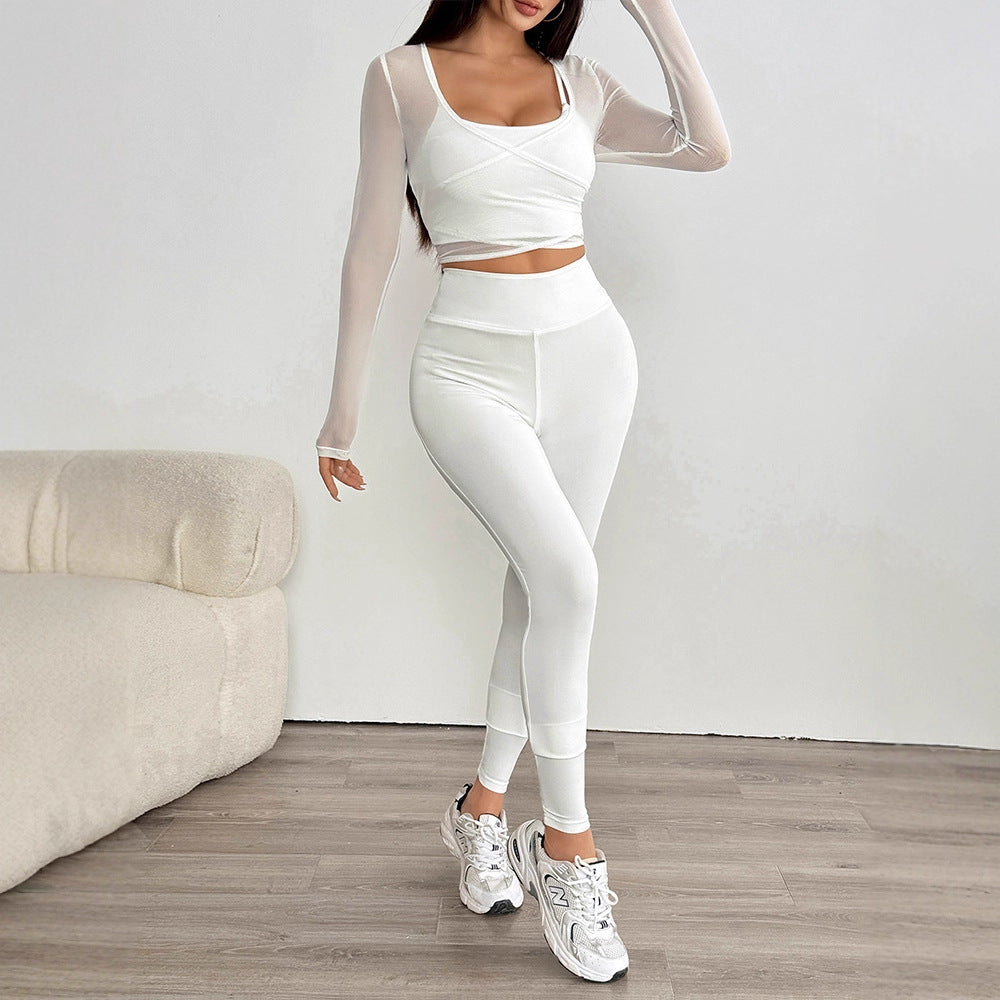 Damern sportigt set med kreativ topp med lång ärm och figurnära leggings Mirla-Eva Jonsson