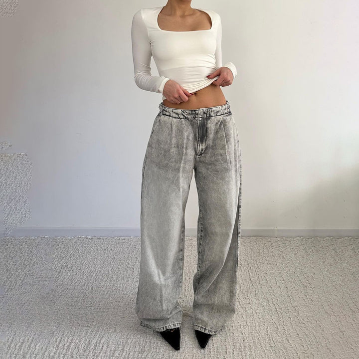 Damern stort skuren denimjeans med trendig used-look Mirla-Eva Jonsson