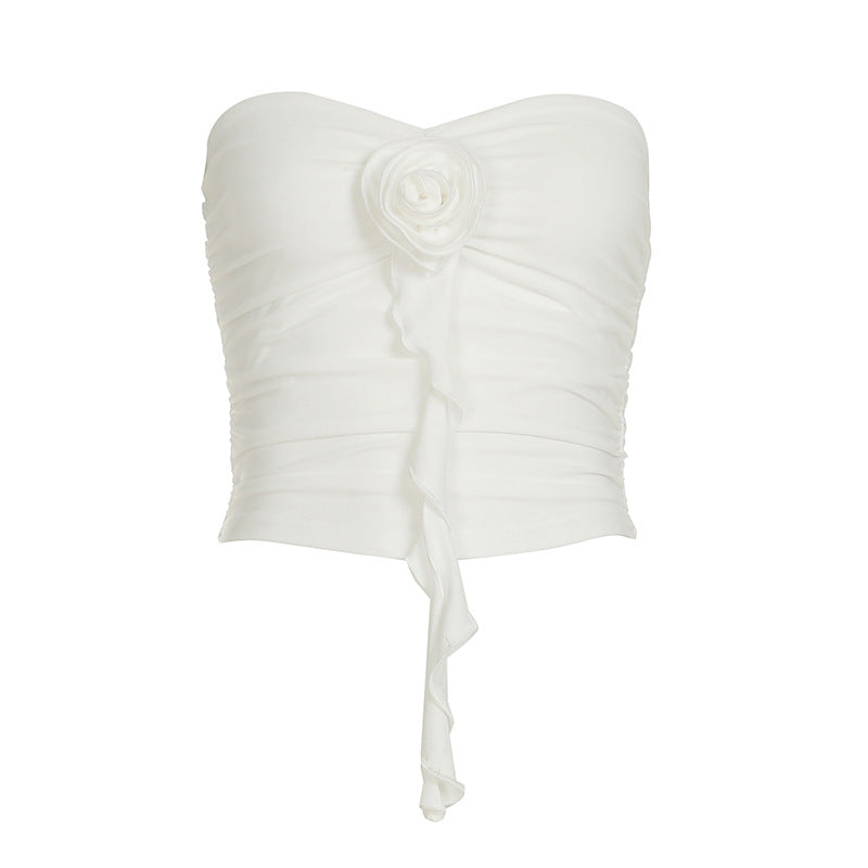 Damern strykfritt bustier-topp med dekorativ rynkning och blomapplikation Mirla-Eva Jonsson