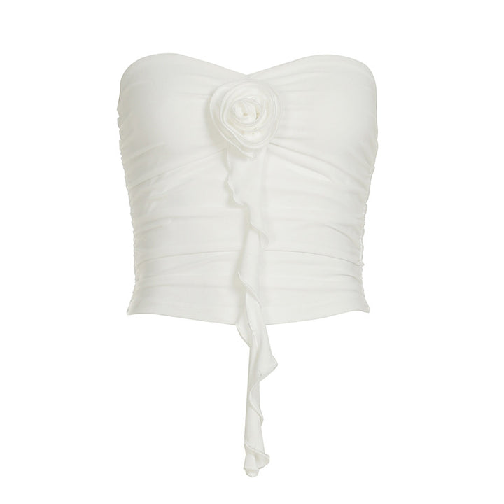 Damern strykfritt bustier-topp med dekorativ rynkning och blomapplikation Mirla-Eva Jonsson