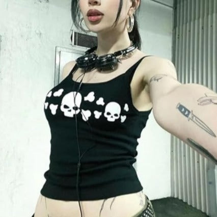 Damern tanktop med fräcka dödskalle-design och smala axelband Mirla-Eva Jonsson