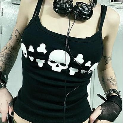 Damern tanktop med fräcka dödskalle-design och smala axelband Mirla-Eva Jonsson