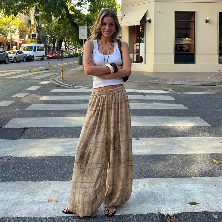 Damern vida Couture-byxor med elegant tryck och elastisk midjeband Mirla-Eva Jonsson