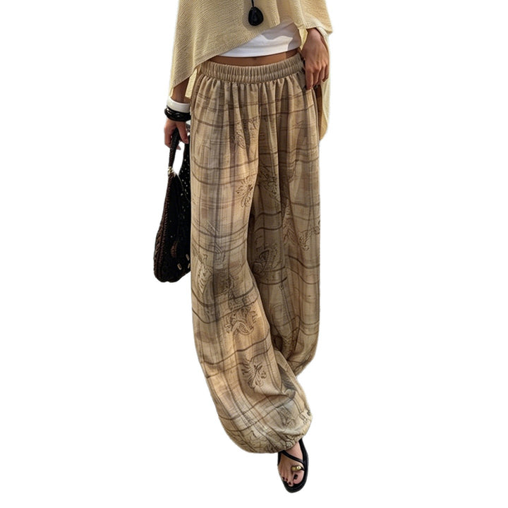 Damern vida Couture-byxor med elegant tryck och elastisk midjeband Mirla-Eva Jonsson