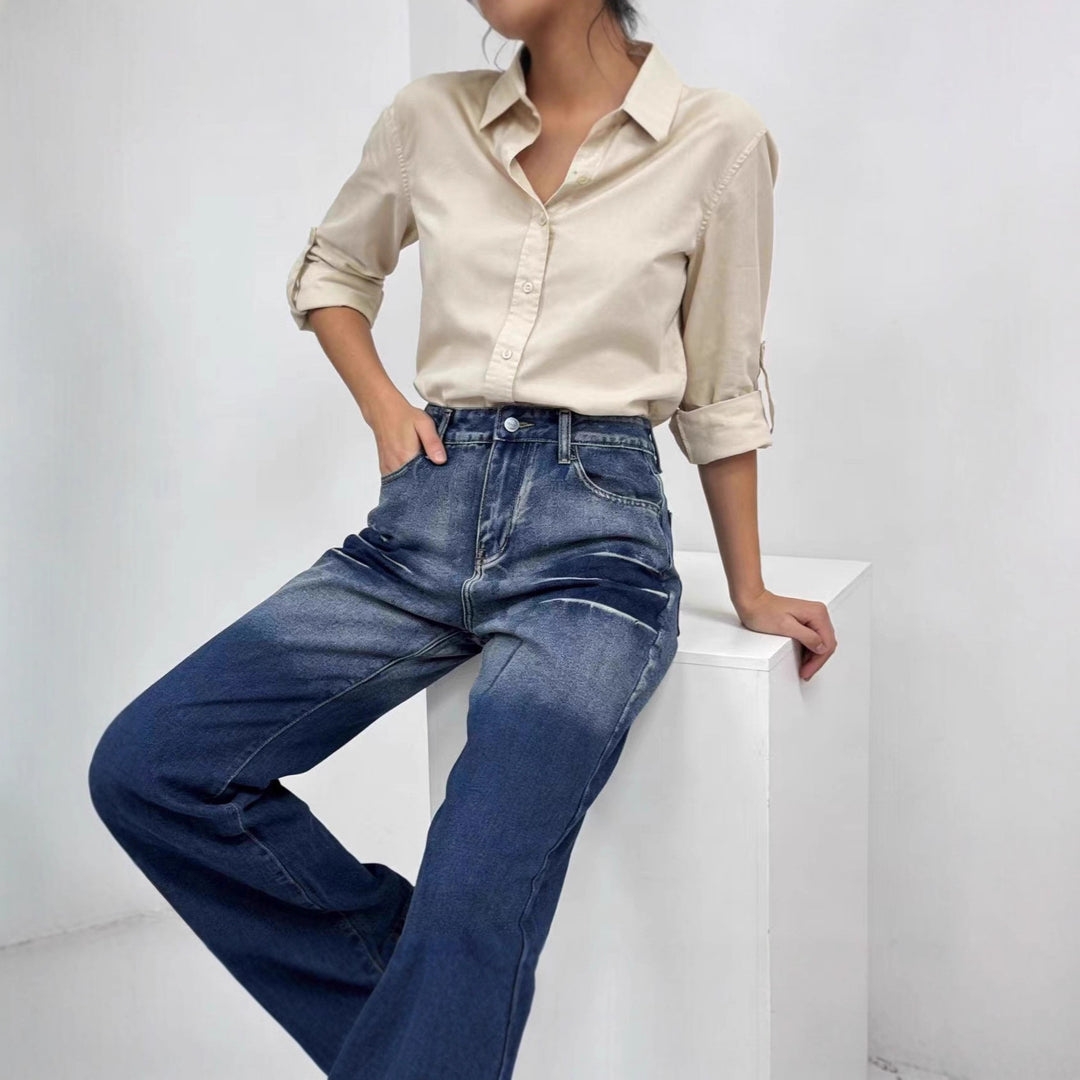 Damern vida högskurna jeans med särskild tvätteffekt Mirla-Eva Jonsson