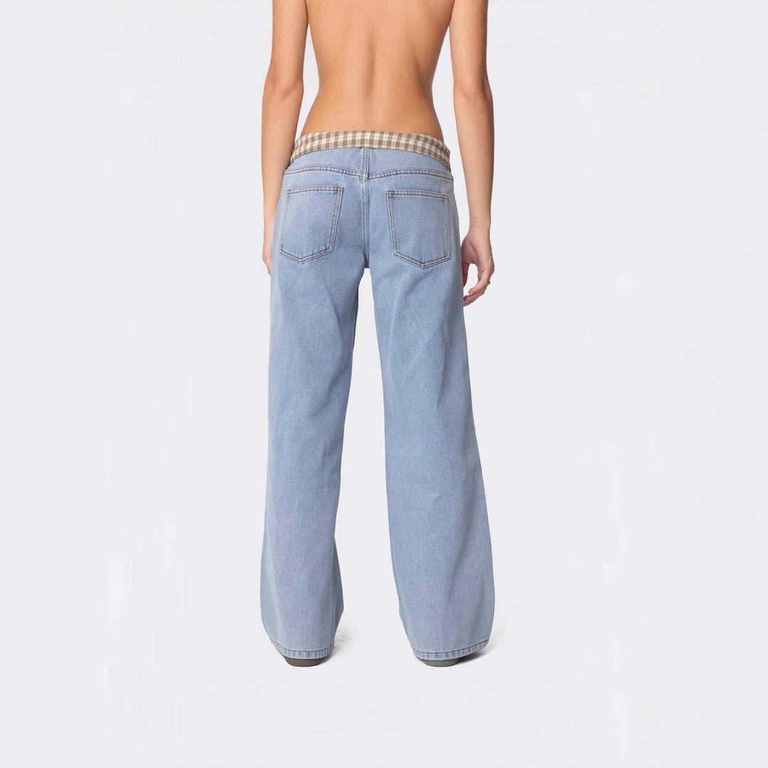 Damern vida jeans med rutigt midjeband Mirla-Eva Jonsson