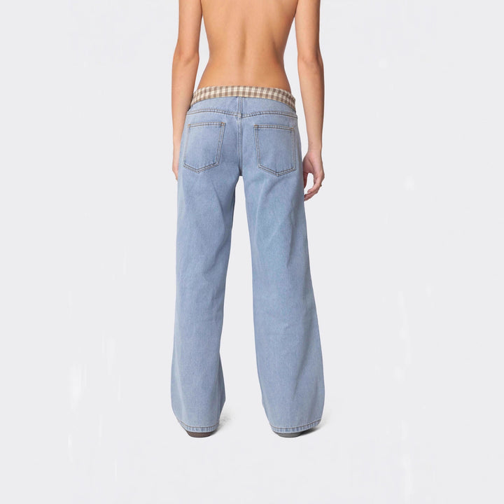 Damern vida jeans med rutigt midjeband Mirla-Eva Jonsson