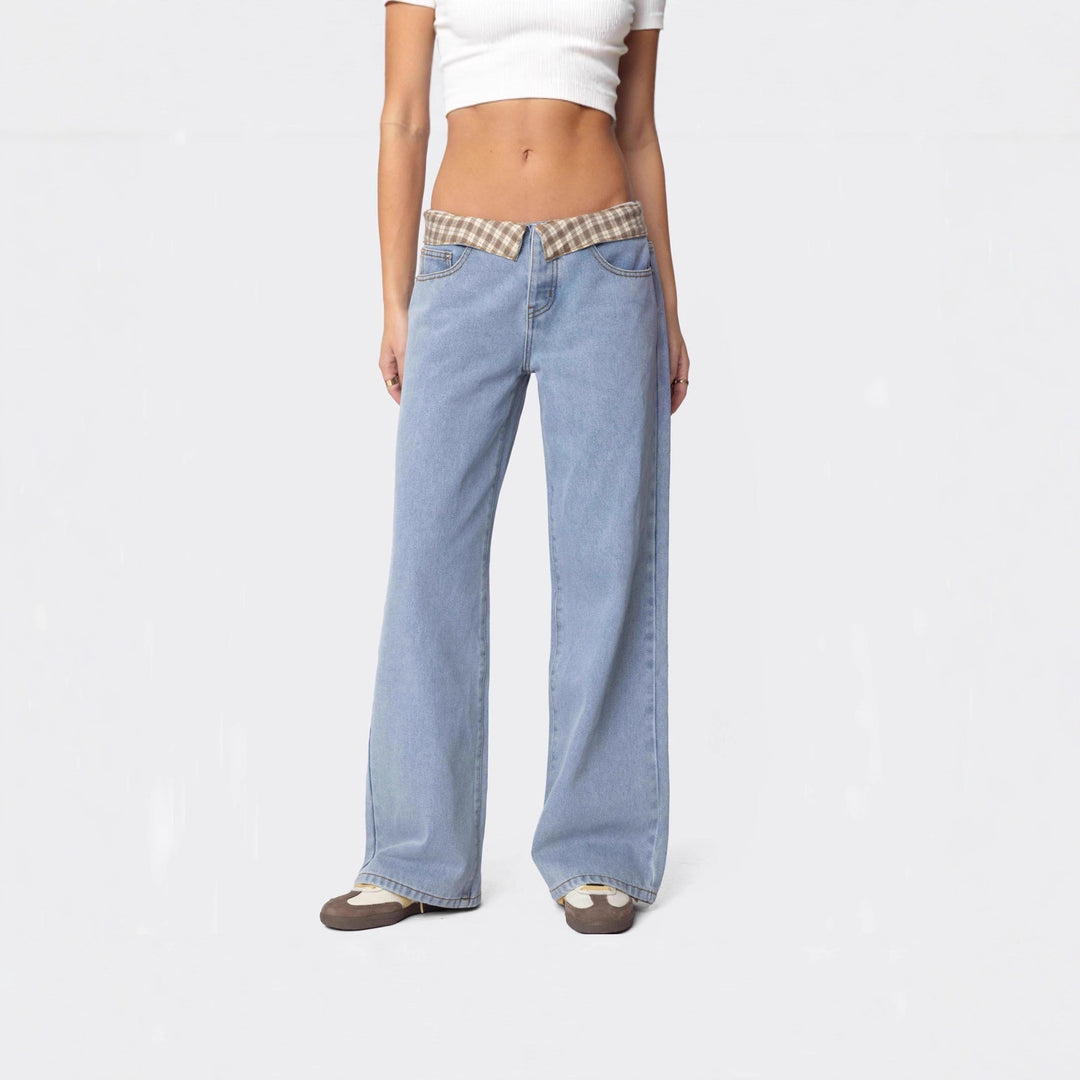 Damern vida jeans med rutigt midjeband Mirla-Eva Jonsson