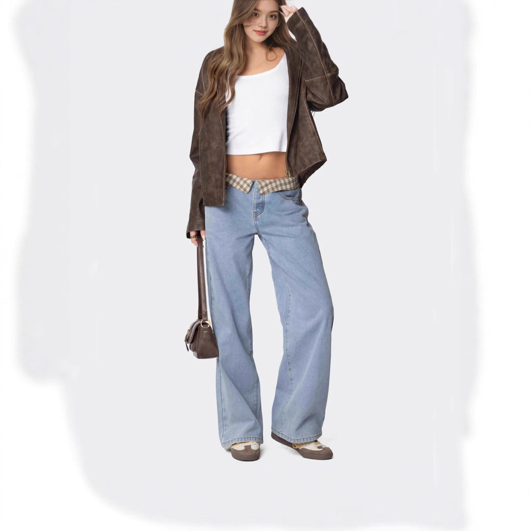 Damern vida jeans med rutigt midjeband Mirla-Eva Jonsson