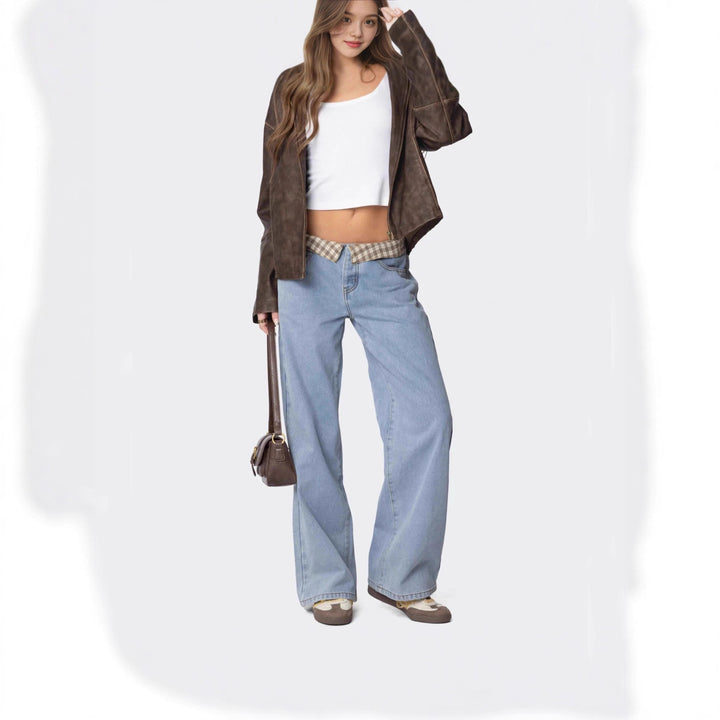 Damern vida jeans med rutigt midjeband Mirla-Eva Jonsson
