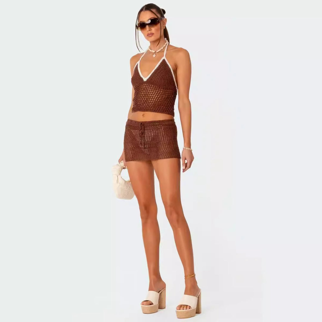 Damern virkad strandoutfit med justerbar överdel och shorts Mirla-Eva Jonsson
