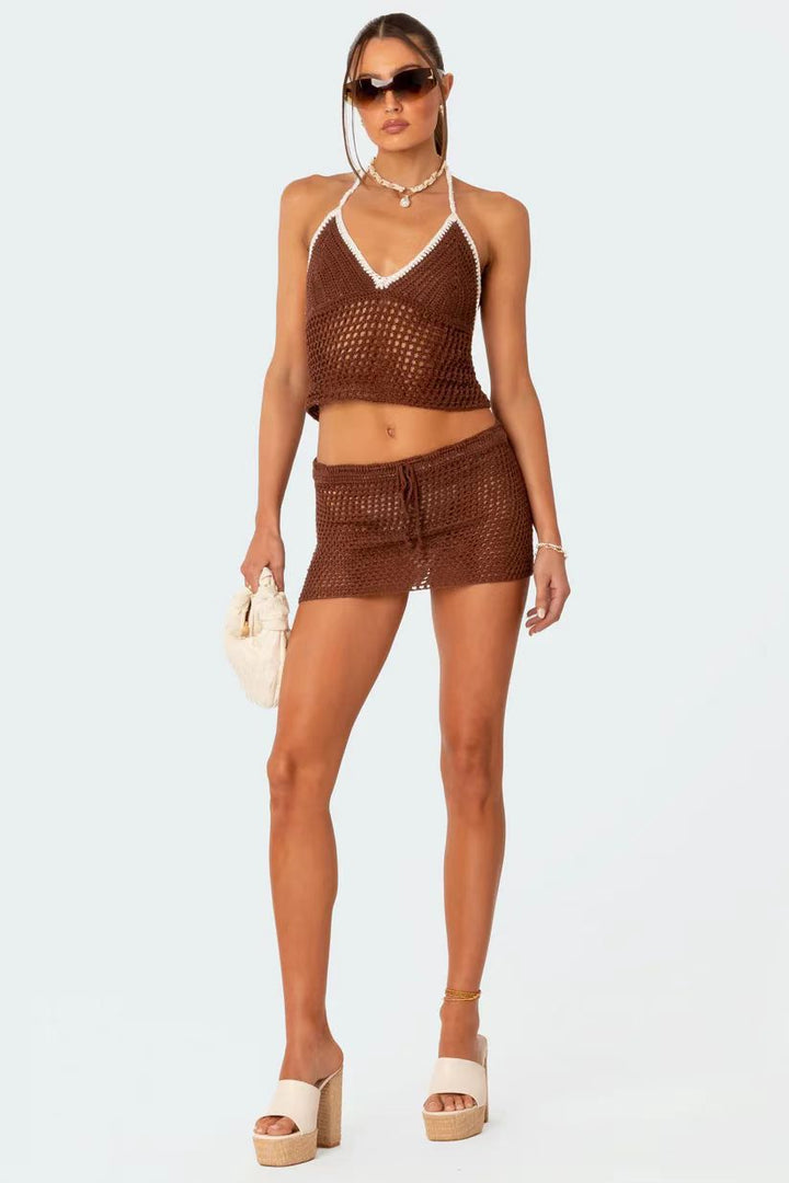 Damern virkad strandoutfit med justerbar överdel och shorts Mirla-Eva Jonsson