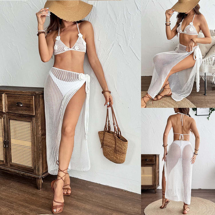 Damern virkat bikini-set med genomskinlig maxikjol Mirla-Eva Jonsson