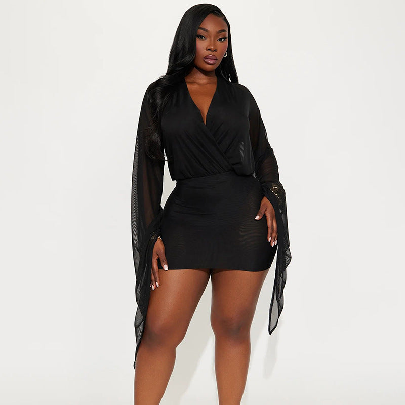 Damern wrap dress med transparenta ärmar Mirla-Eva Jonsson